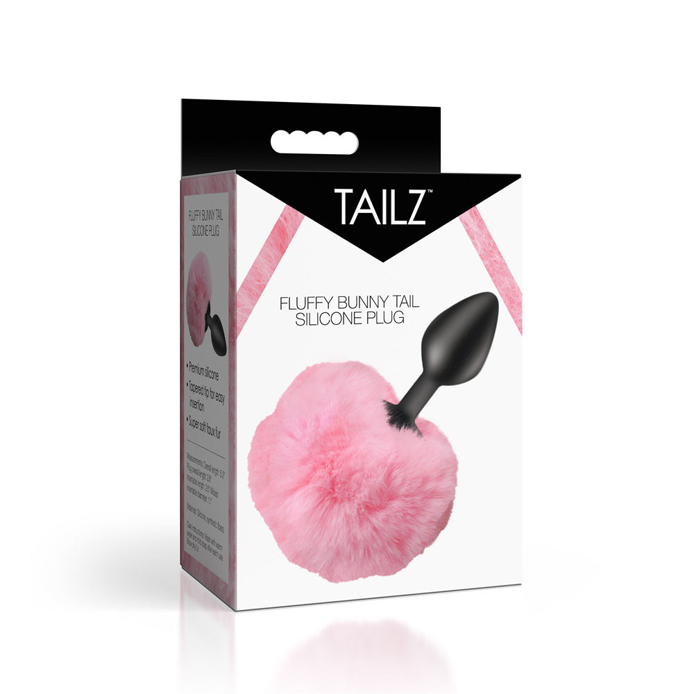 Tailz Fluffy Bunny Tail Silicone Plug - Pink - Black Butt Plug with Pink Bunny Tail