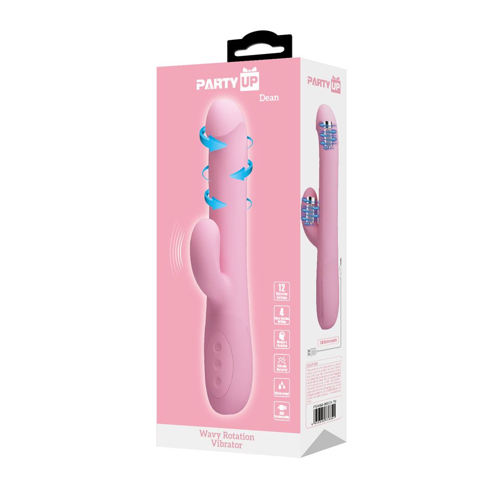 Party Up DEAN Wavy Rotation Vibe - Pink - Pink 23.8 cm USB Rechargeable Rotating Rabbit Vibrator
