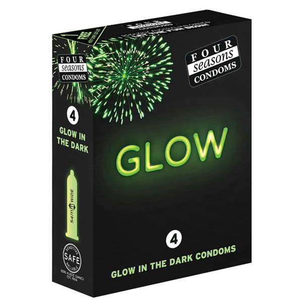 Four Seasons Glow N' Dark Condoms - Glow In The Dark Lubricated Condoms - 4 Pack