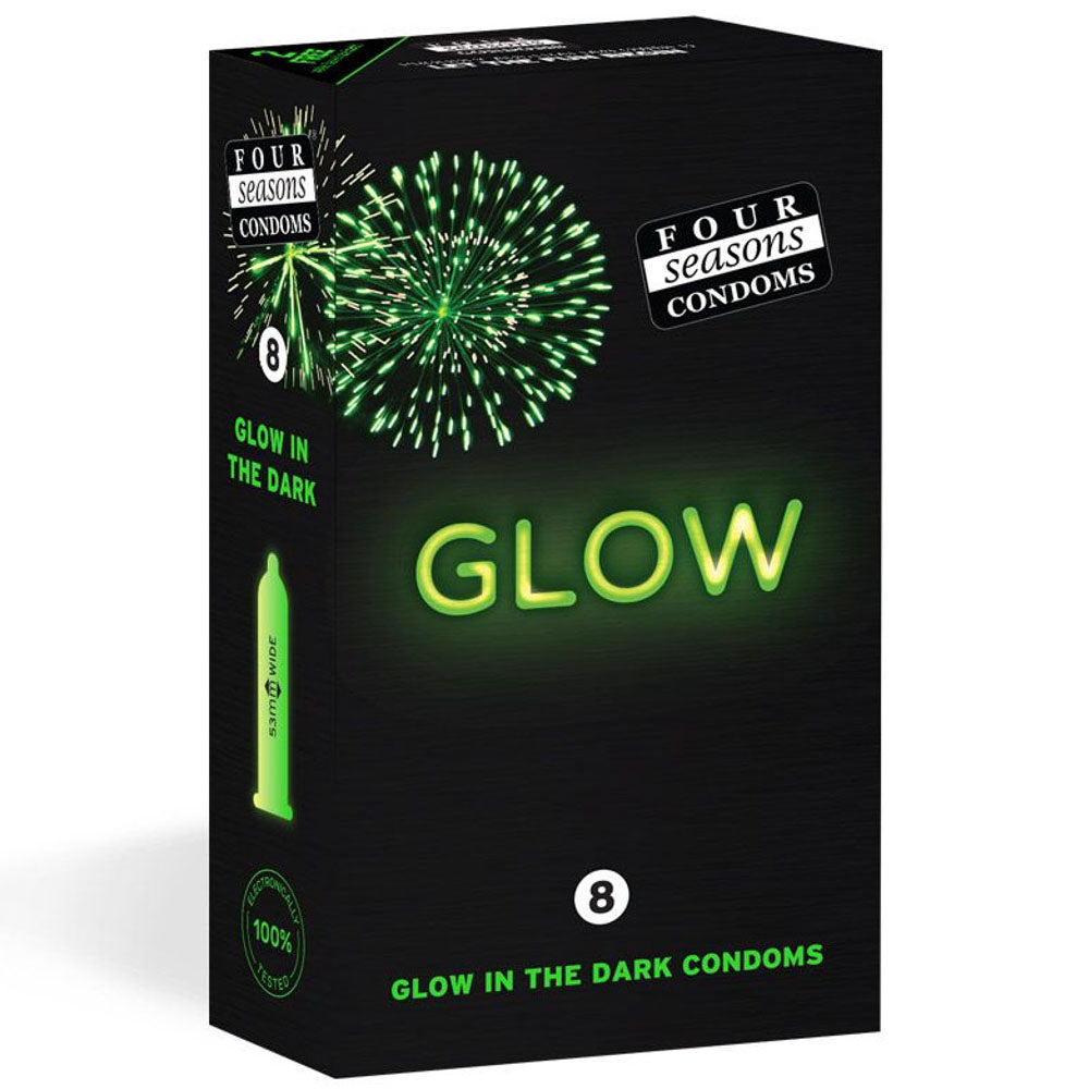 Four Seasons Glow N' Dark Condoms - Glow In The Dark Lubricated Condoms - 8 Pack
