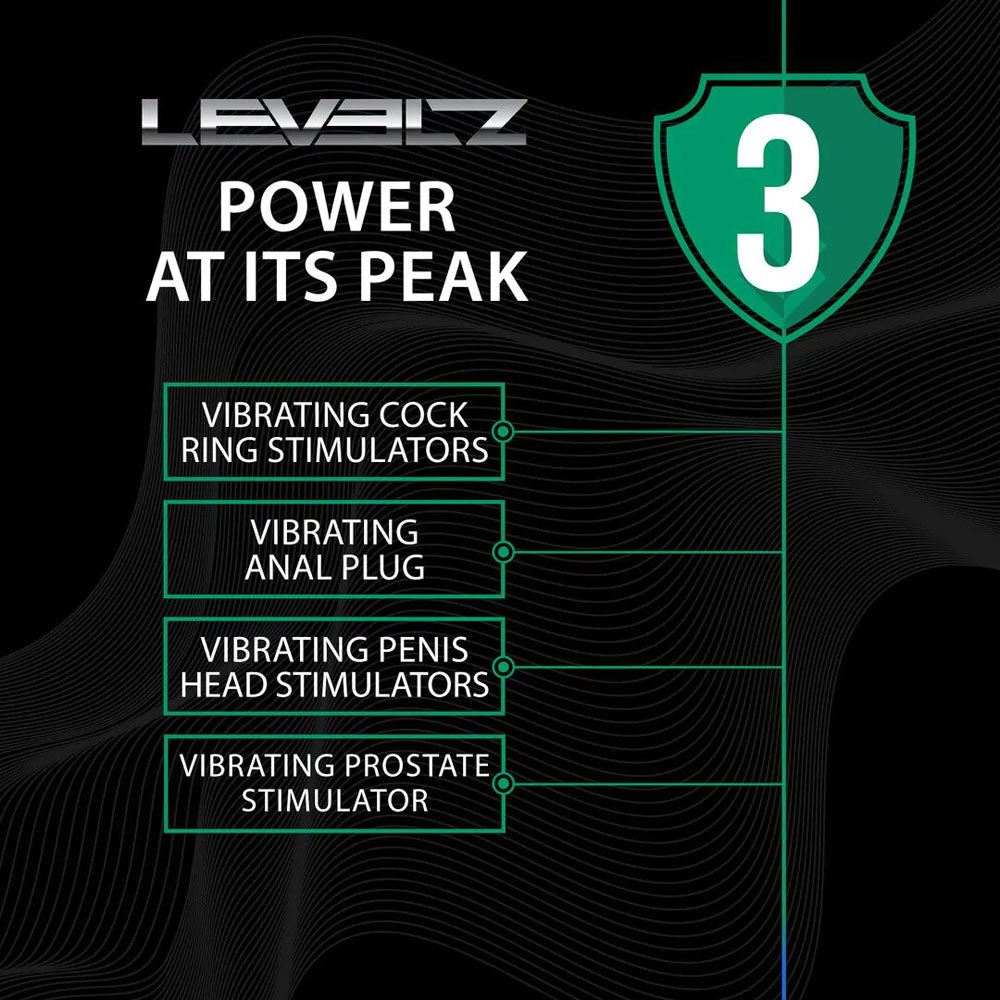 LEVELZ Vibrating & Thrusting TriO Cock Ring with Prostate Stimulator - Black USB Rechargeable Vibrating Cock Ring with Thrusting Prostate Plug