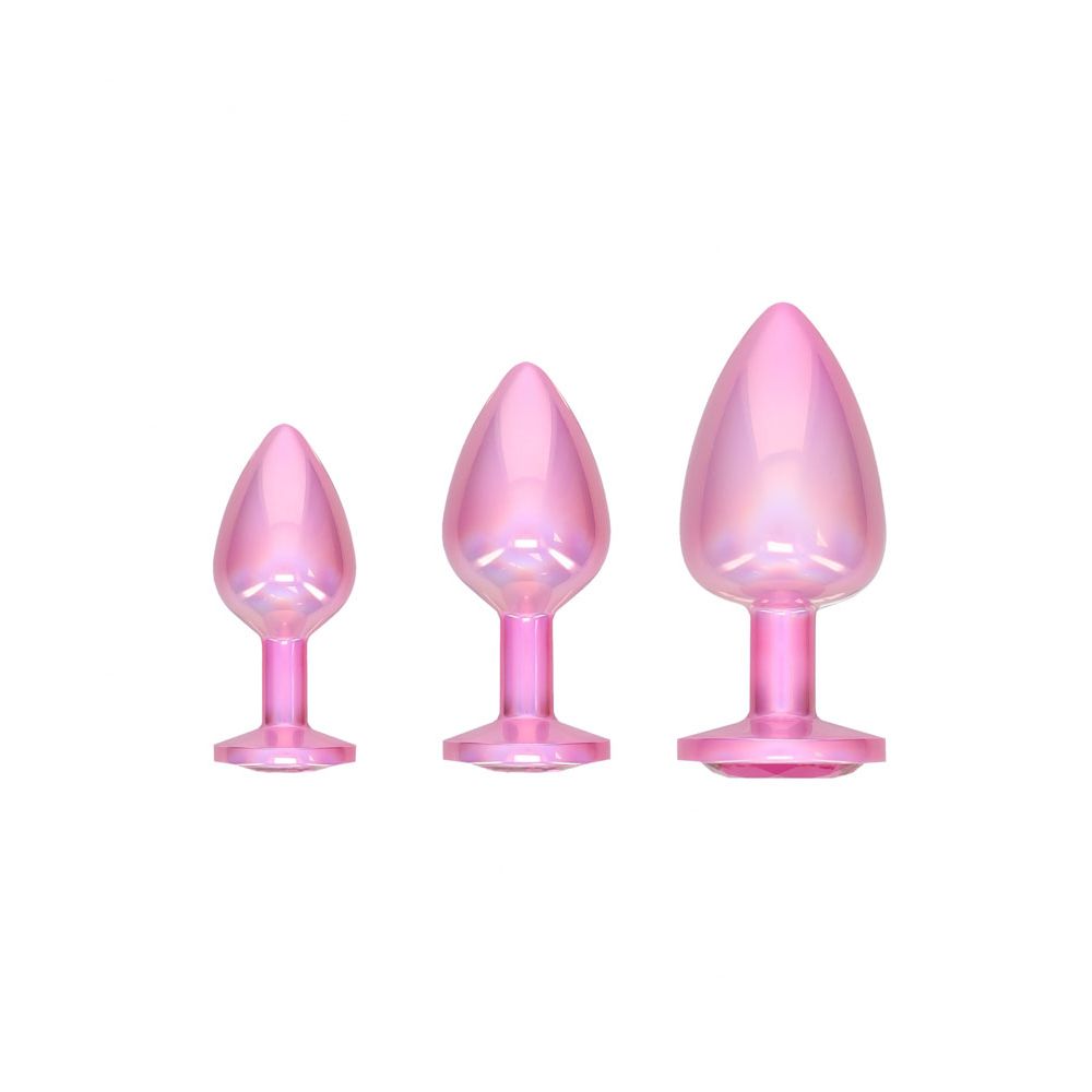 OUCH! Paris Collection - Metal Anal Plug Set - Pink - Metallic Pink Butt Plugs with Gem Bases - Set of 3 Sizes