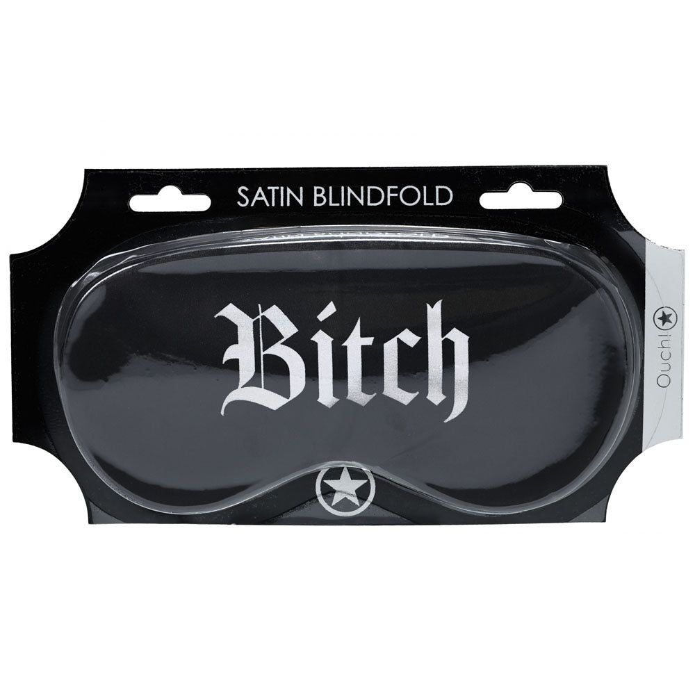 OUCH! Satin Mask - Bitch - Black Printed Eye Mask