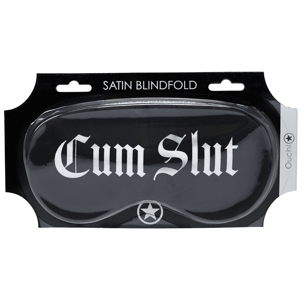 OUCH! Satin Mask - Cum Slut - Black Printed Eye Mask