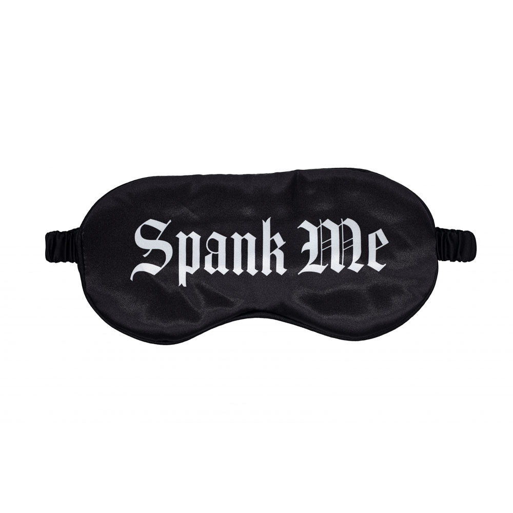 OUCH! Satin Mask - Spank Me - Black Printed Eye Mask