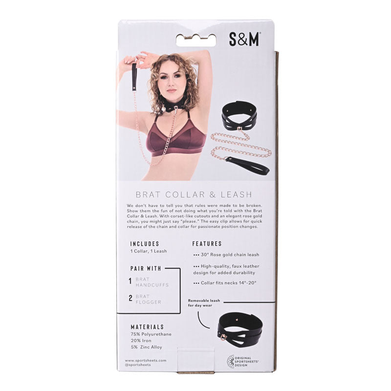Sex & Mischief Brat Collar & Leash - Rose Gold/Black Restraint