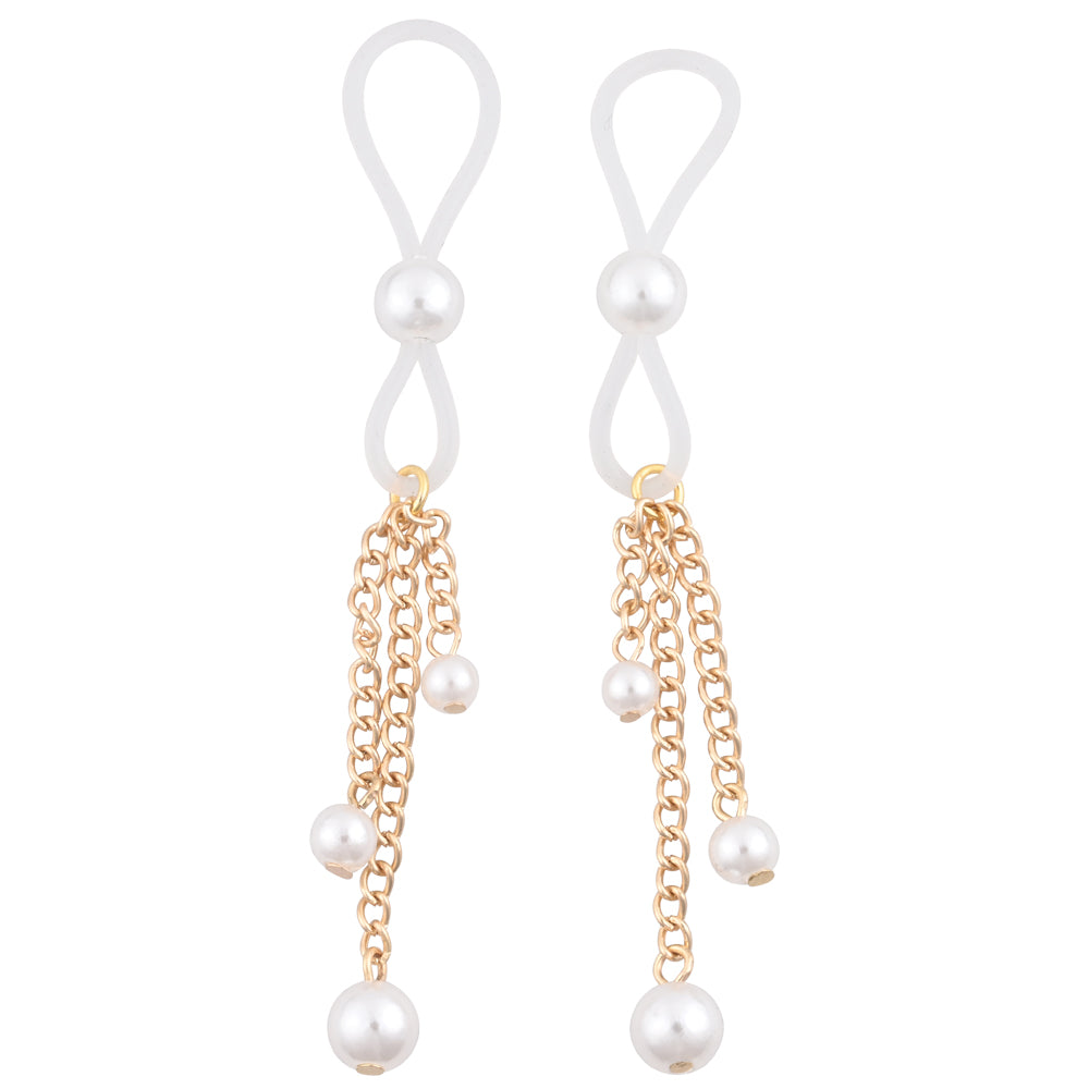 Sex & Mischief Pearl Nipple Ties - Gold/Pearl Nipple Restraints - Set of 2