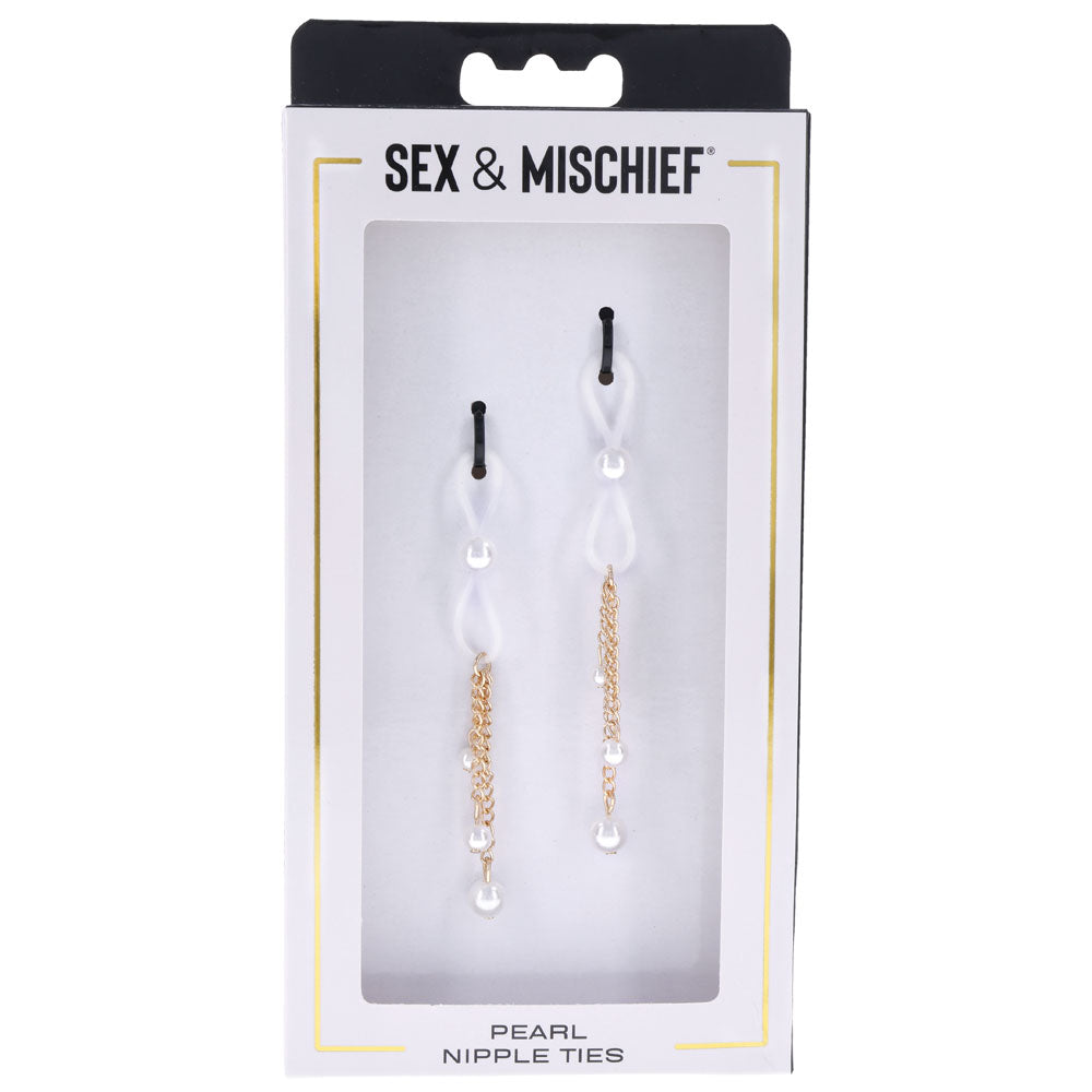 Sex & Mischief Pearl Nipple Ties - Gold/Pearl Nipple Restraints - Set of 2