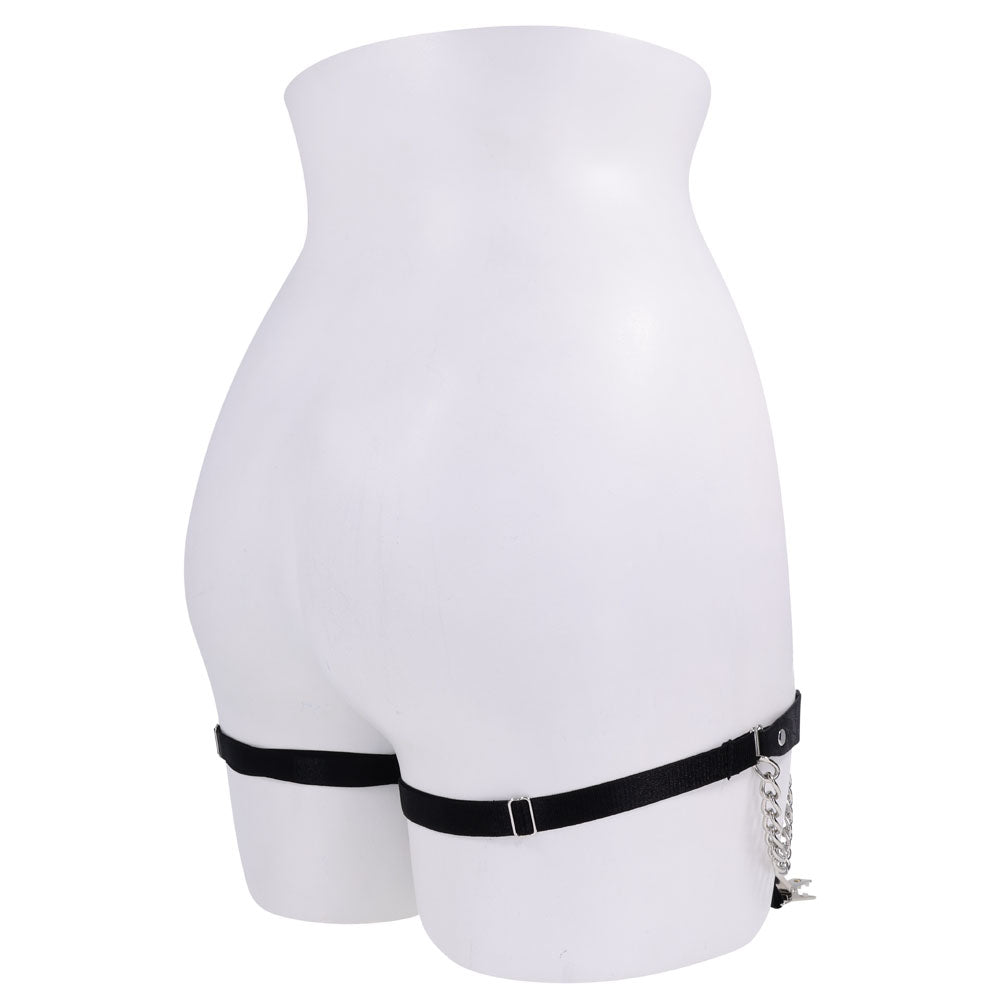 Sex & Mischief Chain Lace Garters - Black/Metal Garters