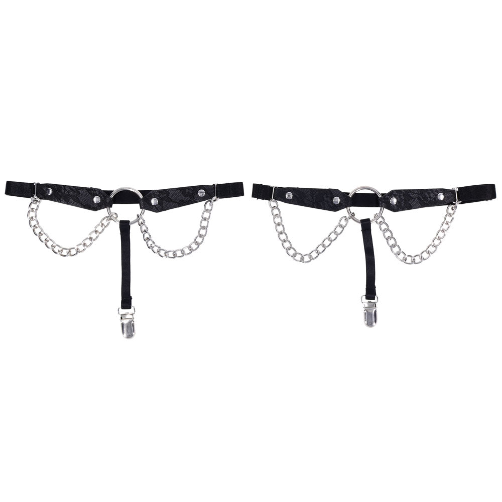 Sex & Mischief Chain Lace Garters - Black/Metal Garters