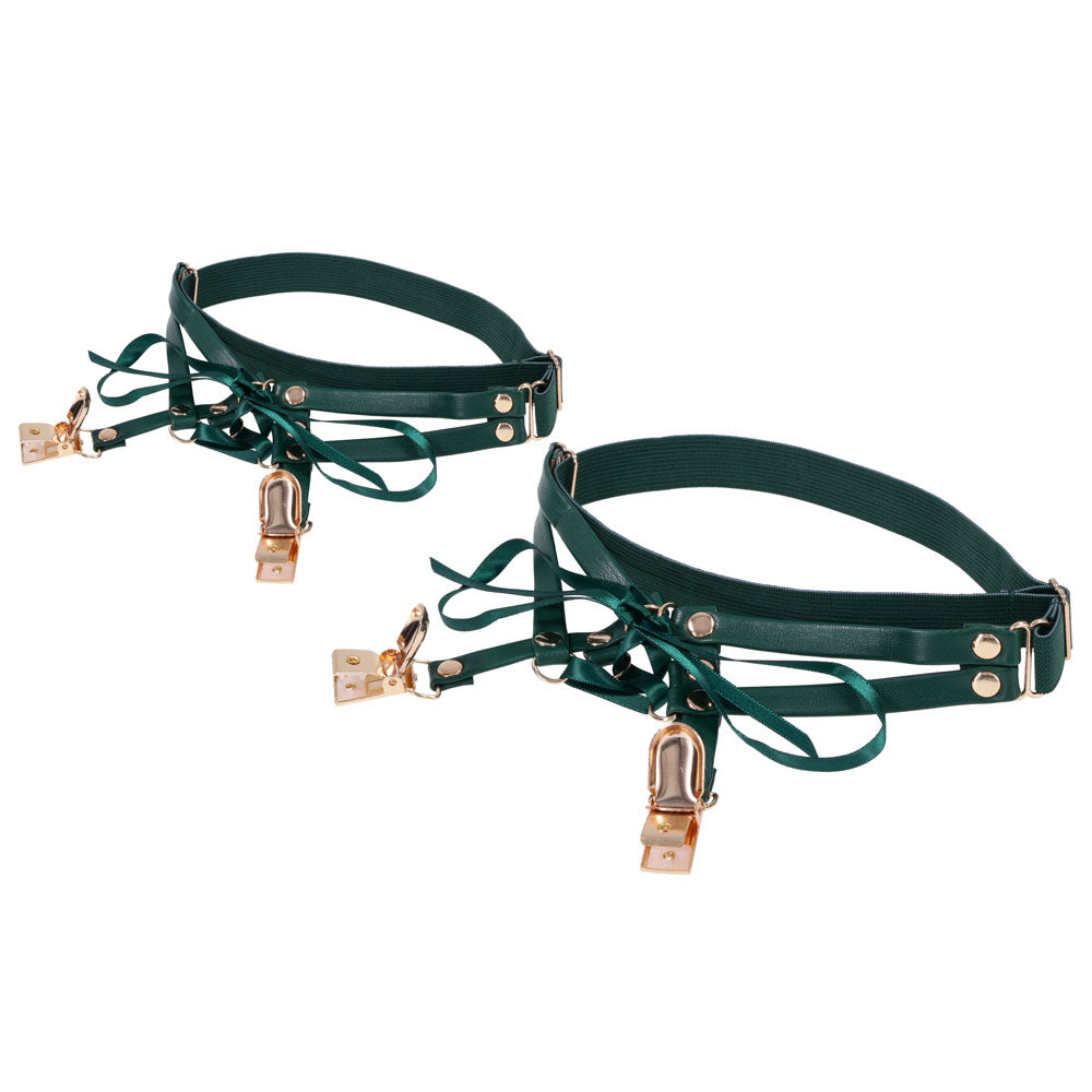 Sex & Mischief Indica Laced Up Garters - Green/Gold Garters - Set of 2