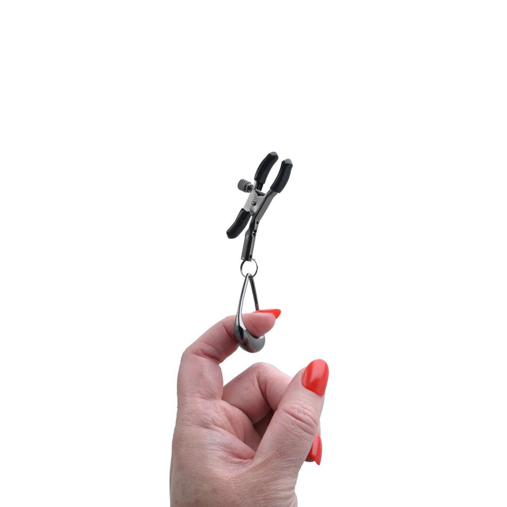 SPORTSHEETS Velvet Noir Tuggable Nipple Clamps - Gunmetal Adjustable Nipple Restraints