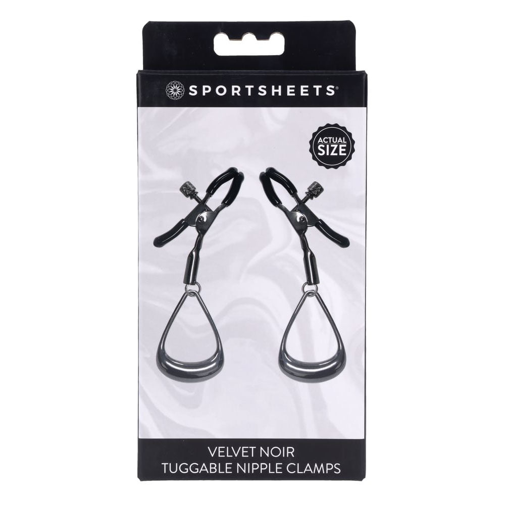 SPORTSHEETS Velvet Noir Tuggable Nipple Clamps - Gunmetal Adjustable Nipple Restraints