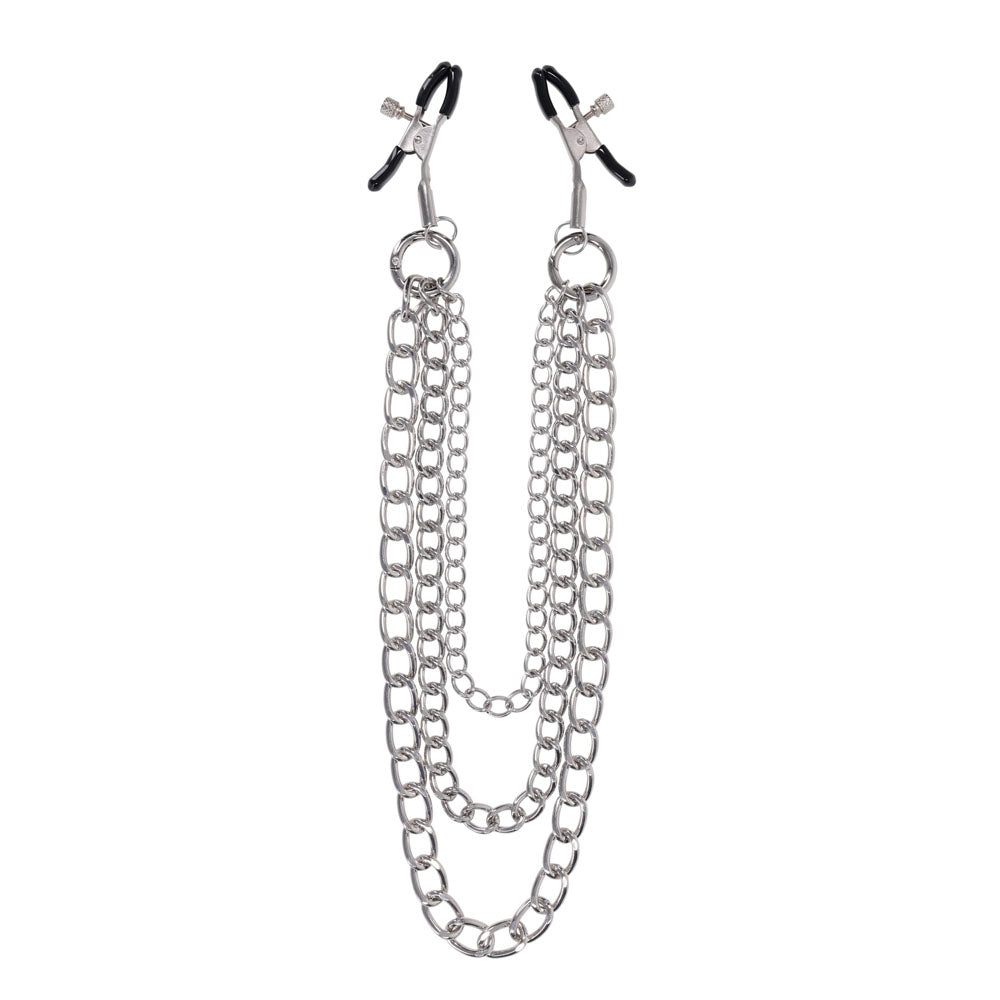 SPORTSHEETS Signature exCHAINgeable Nipple Jewelry - Silver Nipple Clamps with Chain